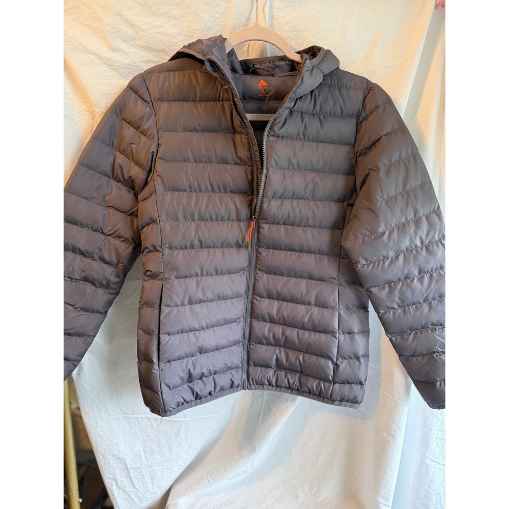 Ozark‎ Trail Womens Puffer Jacket Grey Ash Hooded Water Repellent XS 0-2